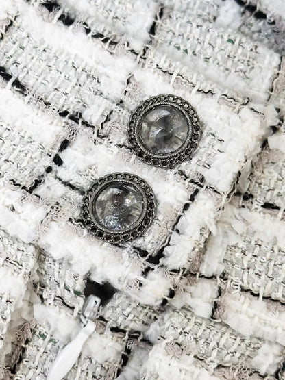 Chanel 22C Tweed Black, White, and Grey Check wide Pants