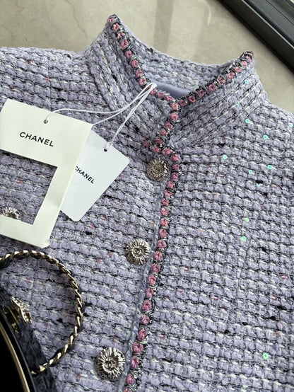 Chanel 26C Purple Sequined Tweed Jacket