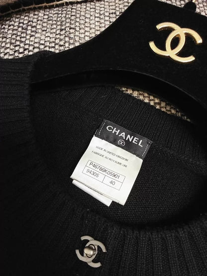 Chanel 13b black cashmere knit cardigan, with silver CC buttons