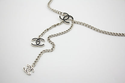 Chanel Vintage 09V Enamel Black & Silver-Tone Metal Waist Chain/Necklace