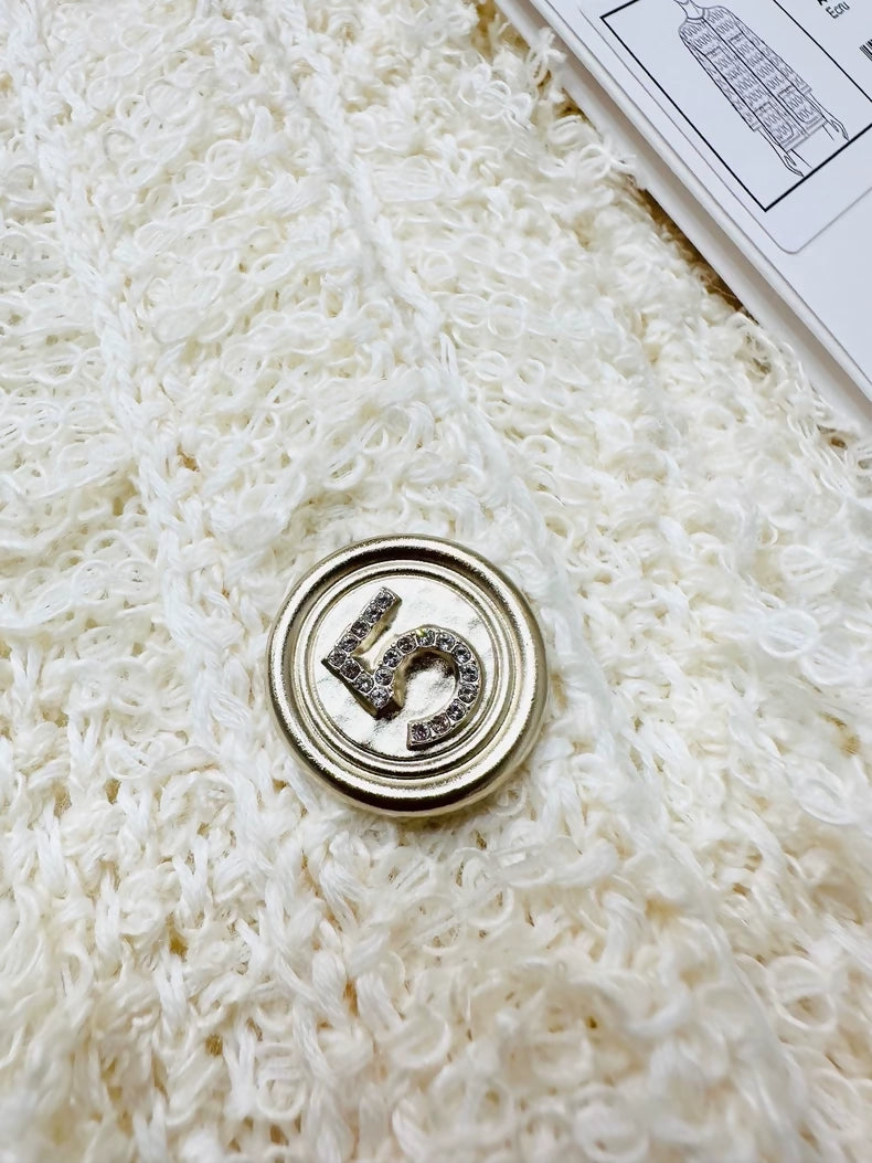 Chanel 21S ecru fringed knit cardigan