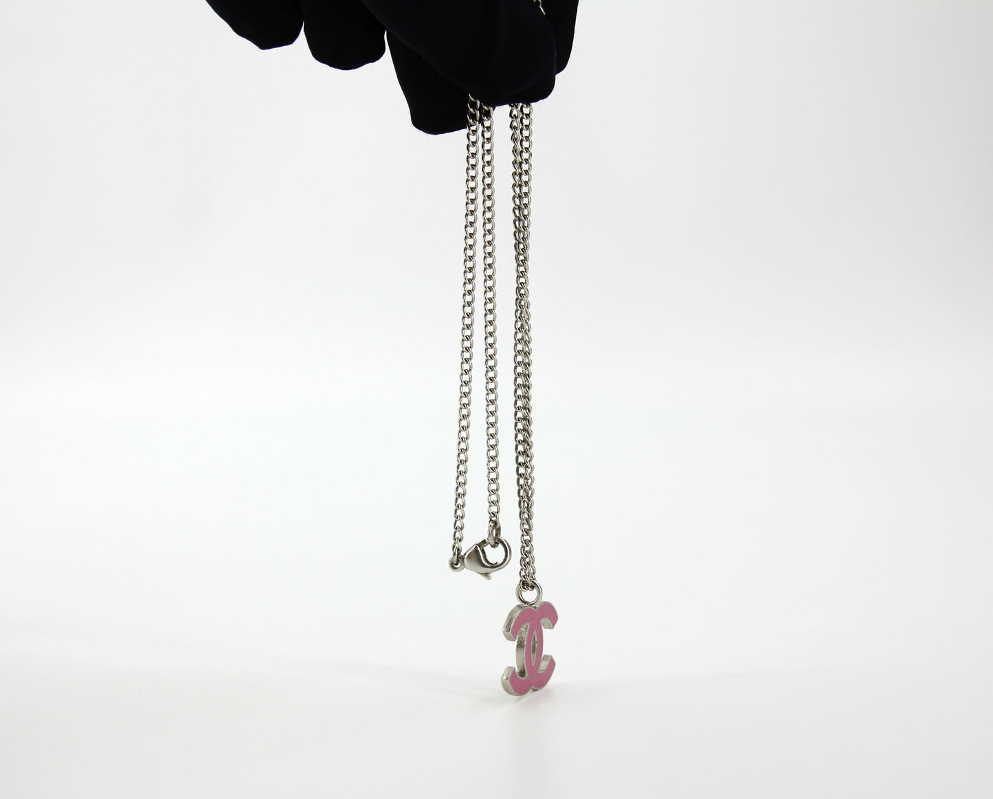 Chanel Vintage 04P Enamel Peach Pink CC Silver Chain Necklace