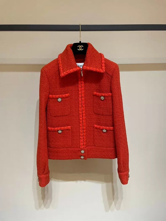 Chanel coco neige red tweed jacket