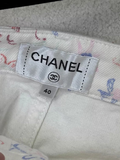 Chanel 25C Colorful Graffiti Print Wide-Leg Pants