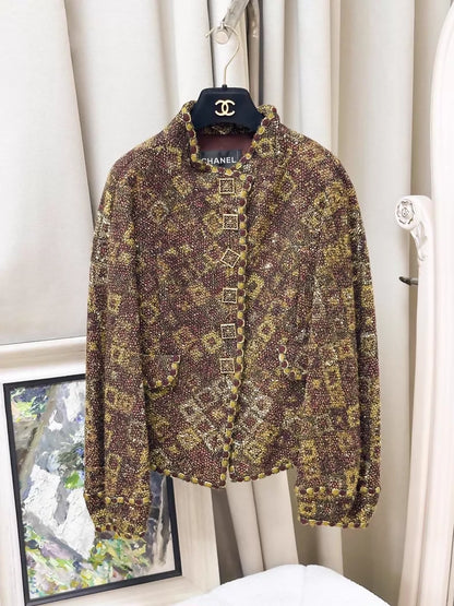 Chanel 2011 red and gold tweed jacket