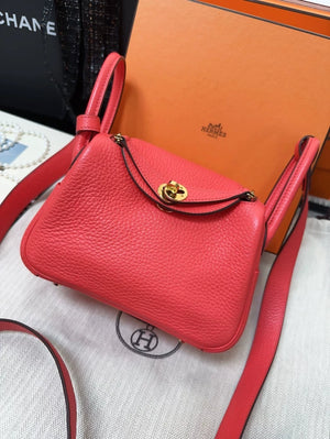 Hermes Mini Lindy bag gold hardware Texas pink