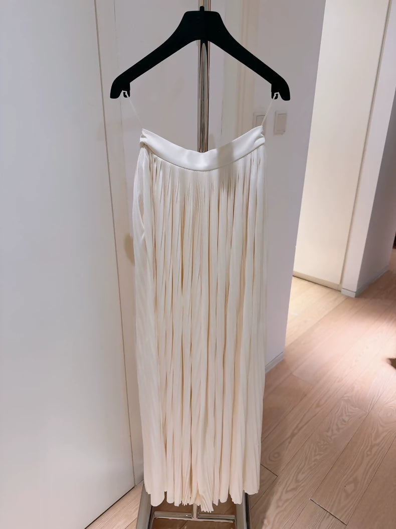 Chanel Grecian Collection White Accordion Pleated Wide-Leg Trousers