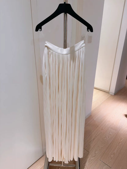 Chanel Grecian Collection White Accordion Pleated Wide-Leg Trousers