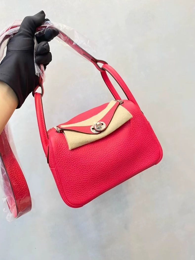 Hermes mini Lindy Rose Extreme leather palladium hardware