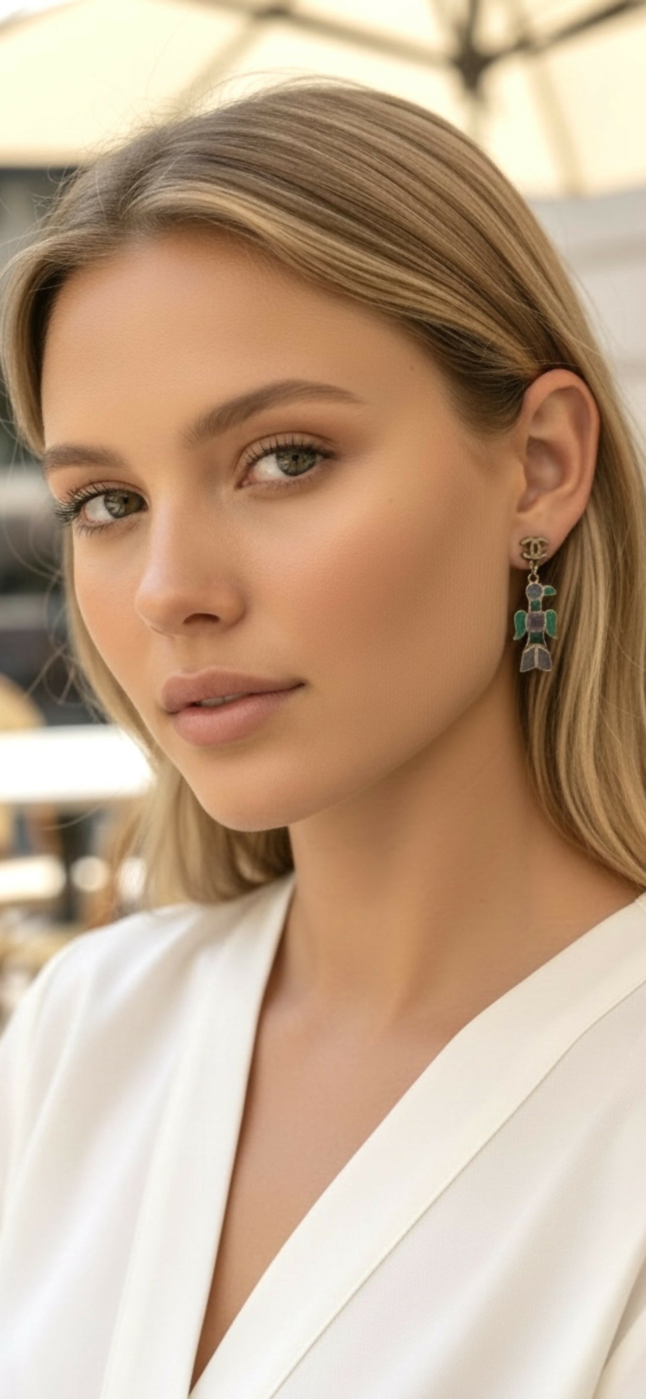 Rare Chanel 07A CC Aztec Bird Multicolor Gripoix Stone Drop Earrings
