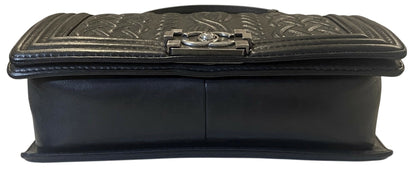 Chanel 13A Edinburgh Black Lambskin Medium Embossed Celtic Knot Boy Flap Bag