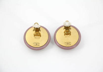Chanel Vintage 87 Resin Purple Pink CC Logo Large Round Clip-on Earrings