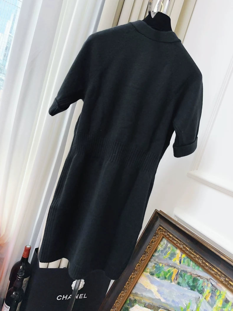 Chanel 22 Black V-neck Cashmere Knit Dress