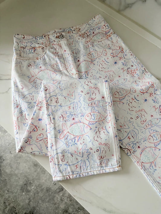 Chanel Fish print Straight Leg Pants