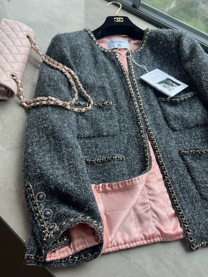Chanel 19B grey tweed jacket