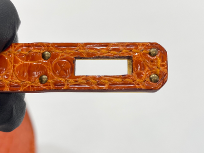 Hermès Mini Kelly I Orange Porosus Crocodile Lisse with Gold Hardware