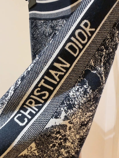 Christian Dior Toile de Jouy Jungle Zoo Pattern Side Logo Cashmere Knit Wide-Leg Pants