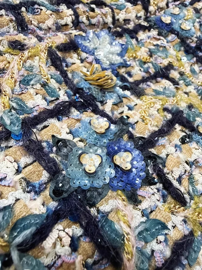 Chanel 21A khaki and blue sequined embroidered vest