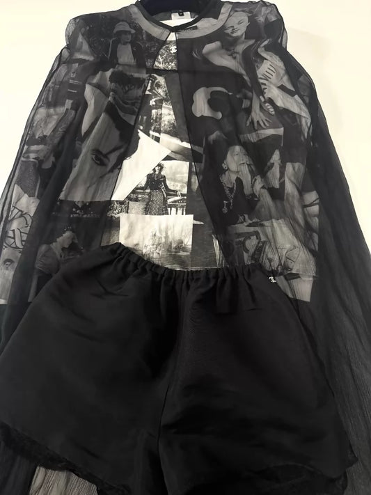 Chanel 23S black Cape with top and shorts