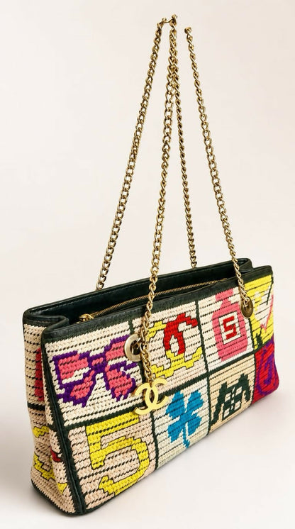 Chanel Medium Needlepoint Patchwork Precious Symbols Tote Bag Gold Hardware