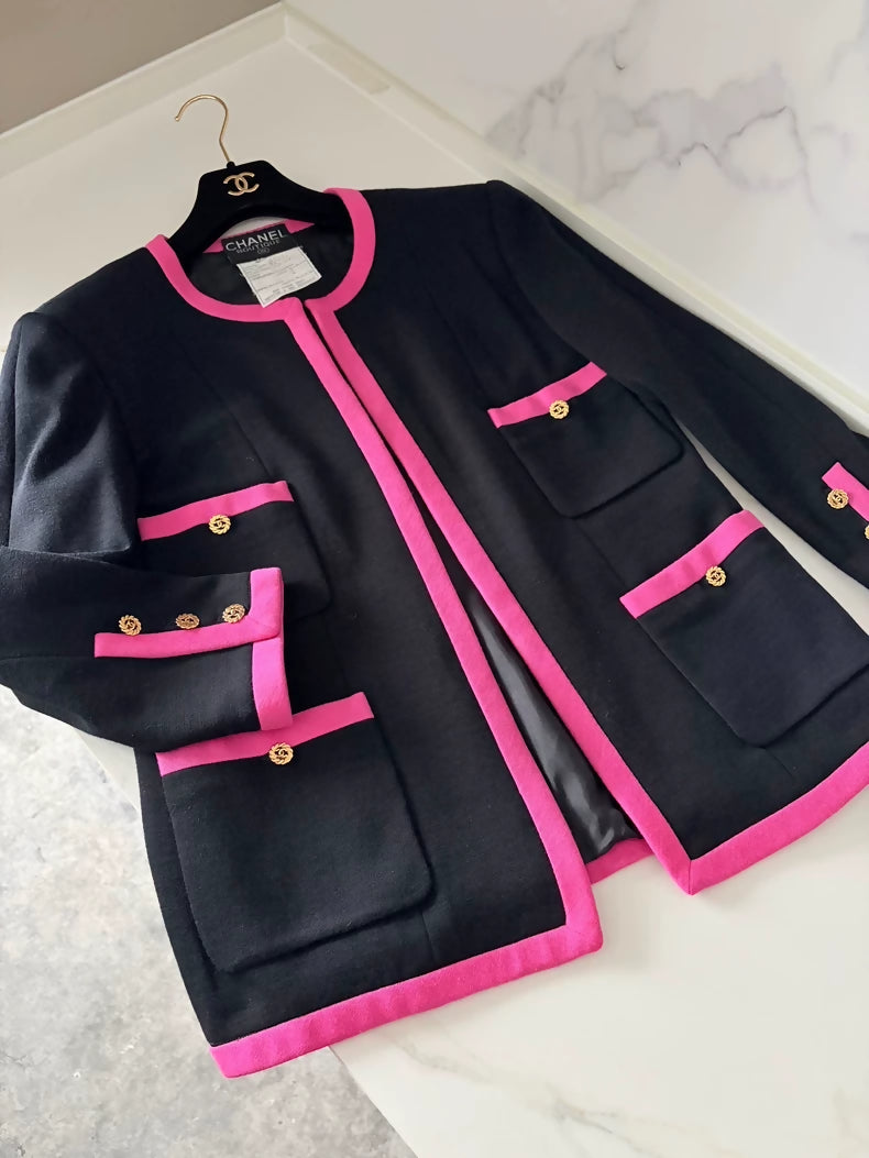 Vintage Chanel 95 Black and Pink Coat