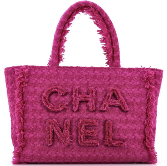 Chanel 19K Large Giant Logo Pink Tweed Shopping Tote Bag GHW