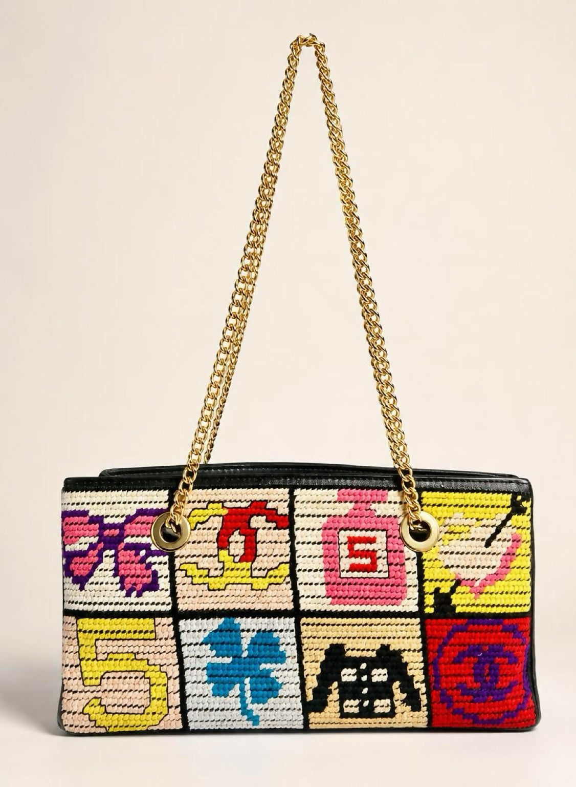 Chanel Medium Needlepoint Patchwork Precious Symbols Tote Bag Gold Hardware