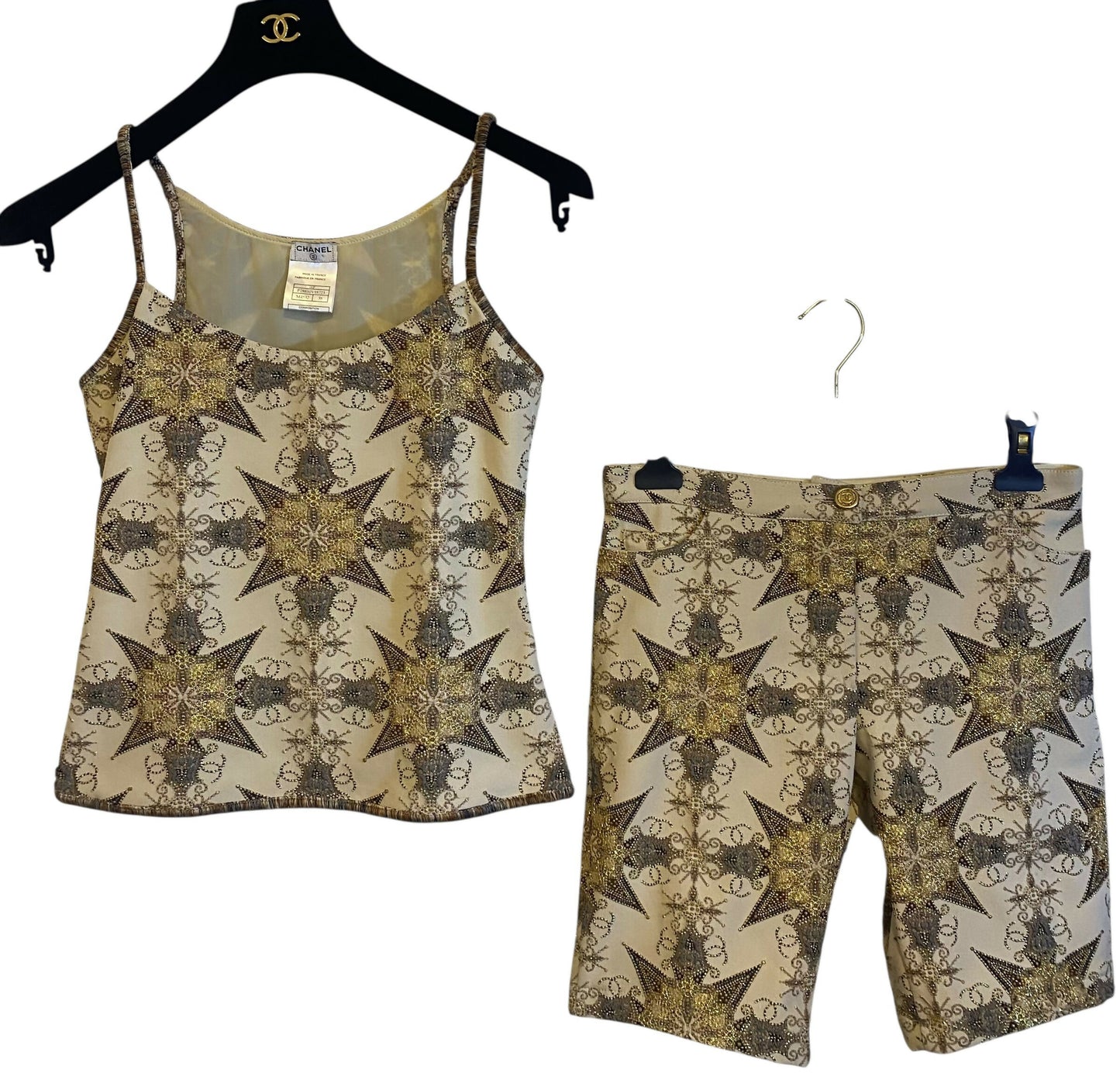 Rare Chanel 06P Ecru Gold Metallic Tank Top Camisole Blouse FR 38