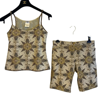 Rare Chanel 06P Ecru Gold Metallic Tank Top Camisole Blouse FR 38