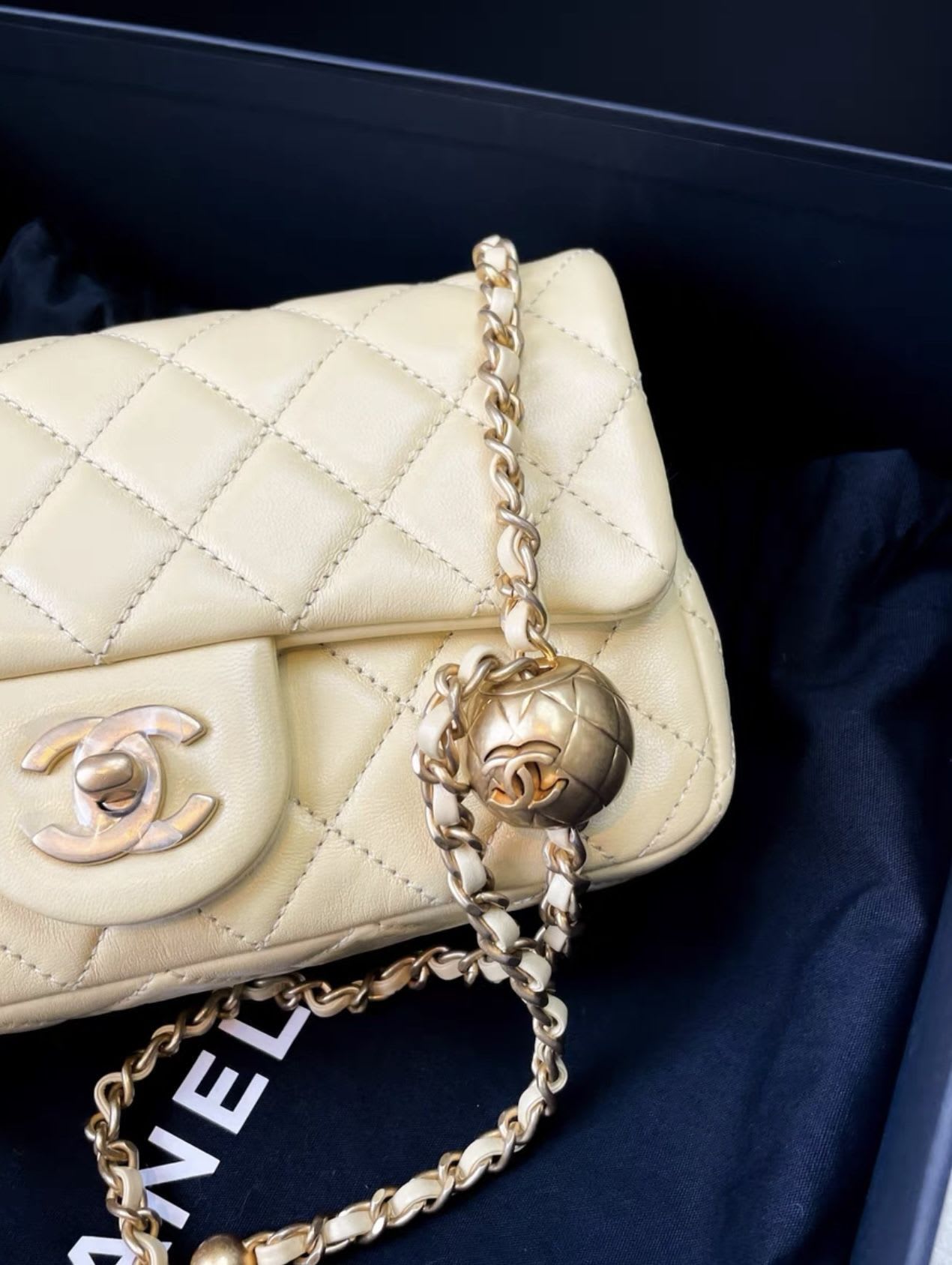 Chanel yellow leather flap bag