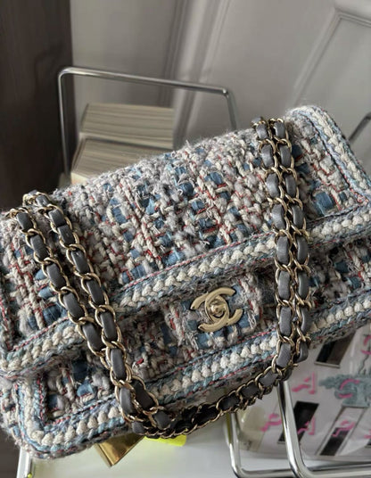 Chanel Classic Double Flap Bag Braided Quilted Tweed Medium