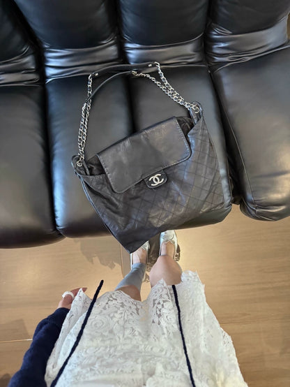 Chanel black and silver large crossbody bag