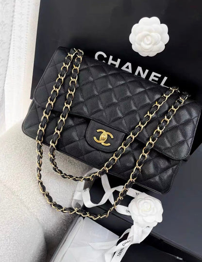 CHANEL Chanel black lychee cowhide CF large jumbo chain bag - Medium Large Crossbody Bag - Vintage fashion from Wararni