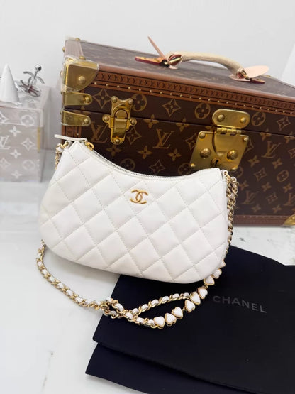 Chanel 24p White Hobo Shoulder Bag gold hardware