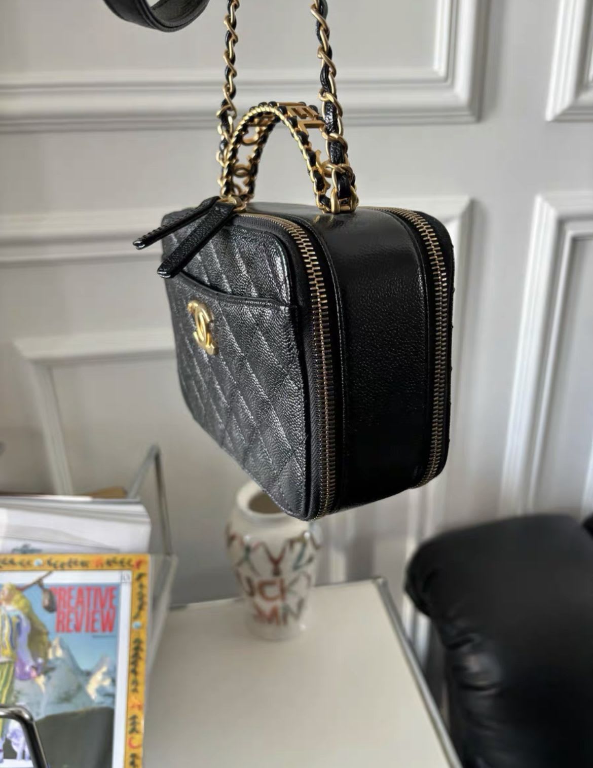 CHANEL 22S LETTER TOP HANDLE SMALL VANITY CASE CAVIAR BLACK