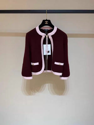 Chanel 25A burgundy cashmere knit cardigan