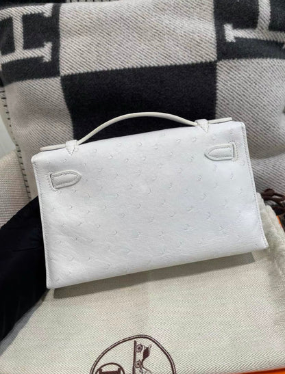 Hermès Kelly Pochette Nata Ostrich Palladium Hardware