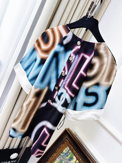 Chanel 21s ice blue neon silk top