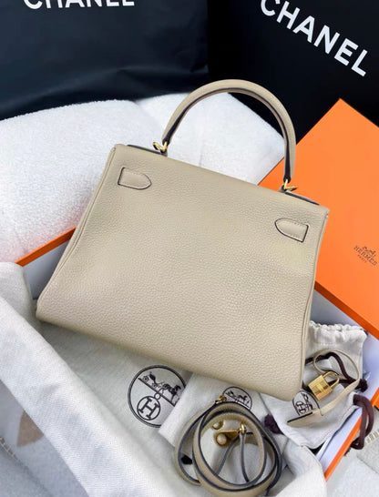 Hermes Kelly 28 gray togo leather gold hardware