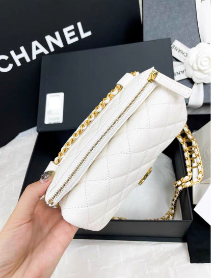 Chanel 22 White Gold Caviar Leather