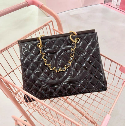 CHANEL Chanel Black Quilted Patent Leather Large Tote Bag with Gold Hardware - Dimensions: Length 30 Height 25 Width 13 Tote Bag - Secondhand luxury from Wararni