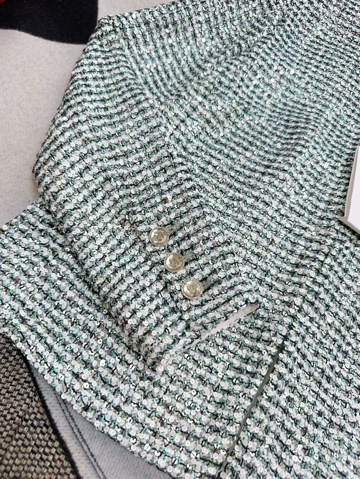Chanel 23p green and white sequin embroidered jacket