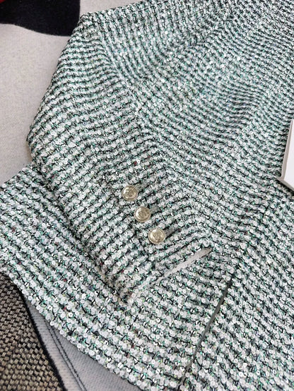 Chanel 23p green and white sequin embroidered jacket