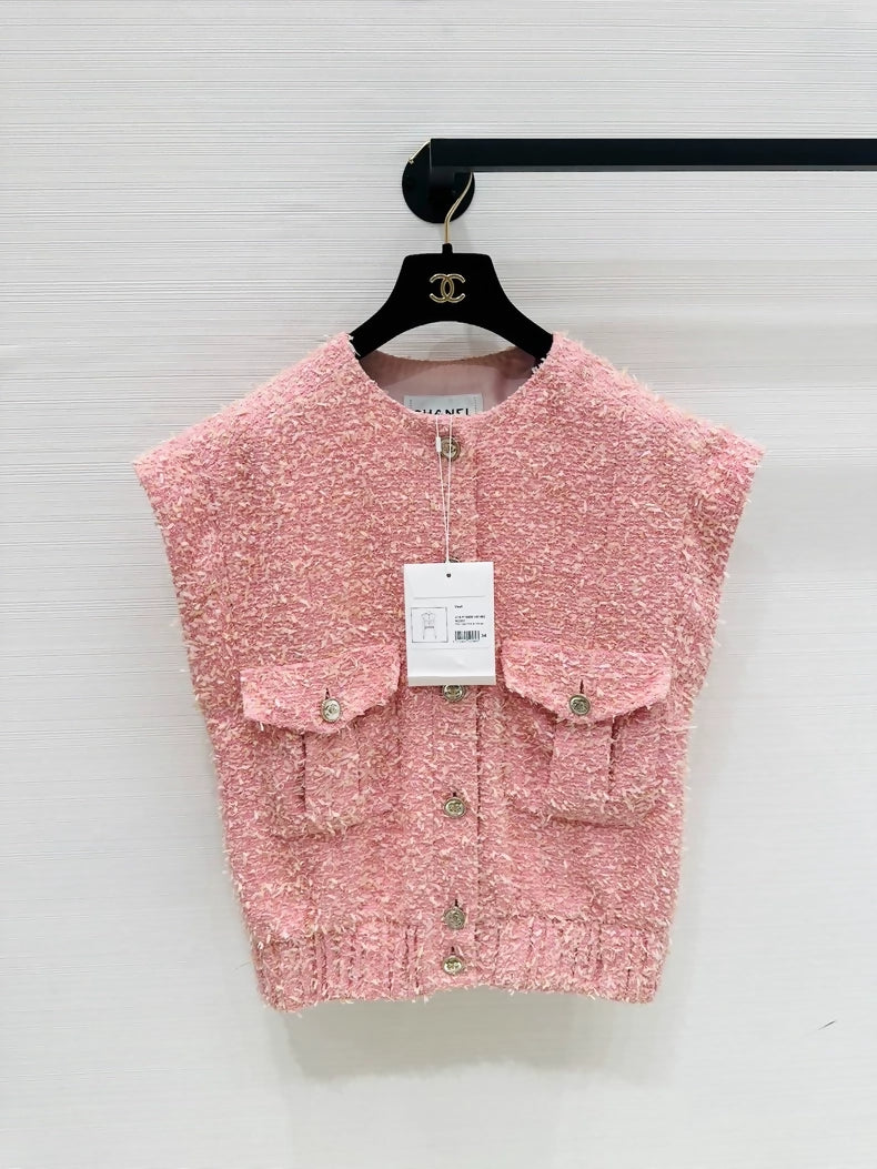 Chanel 21S pink fringed vest