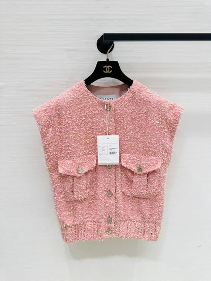 Chanel 21S pink fringed vest