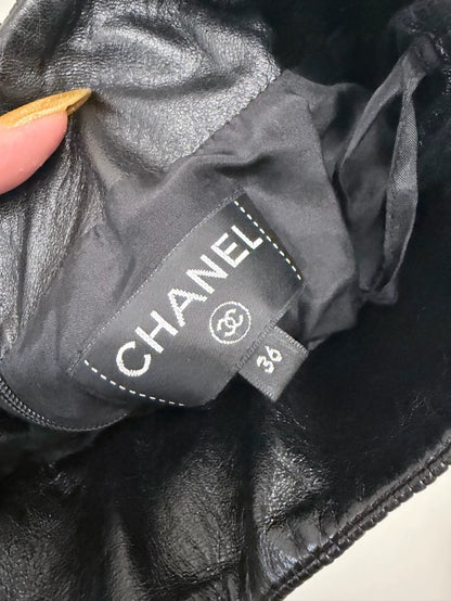 Chanel 21S Black Lambskin Leather Skirt