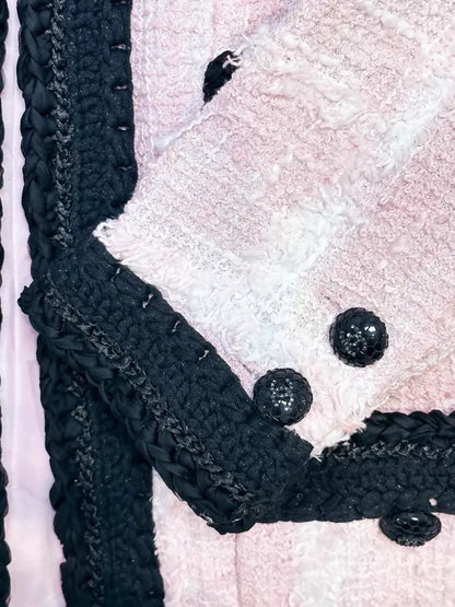 Chanel 22C pink black tweed jacket