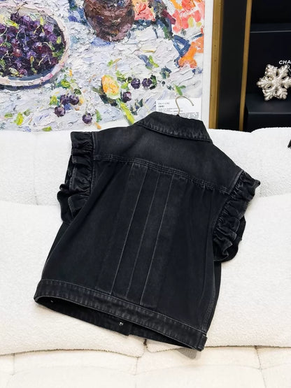 Chanel 24A black/grey ruffled denim jacket