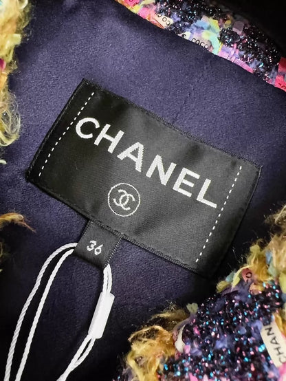 Chanel 22A Purple Glitter Houndstooth tweed Dress