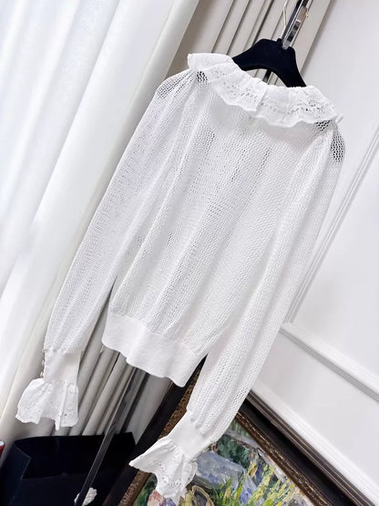Chanel 25P white ruffled collar top